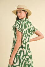 Women's Abstract Print Frill-Sleeve Mini Shirt Dress