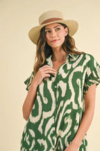 Women's Abstract Print Frill-Sleeve Mini Shirt Dress