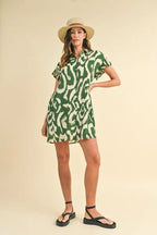 Women's Abstract Print Frill-Sleeve Mini Shirt Dress