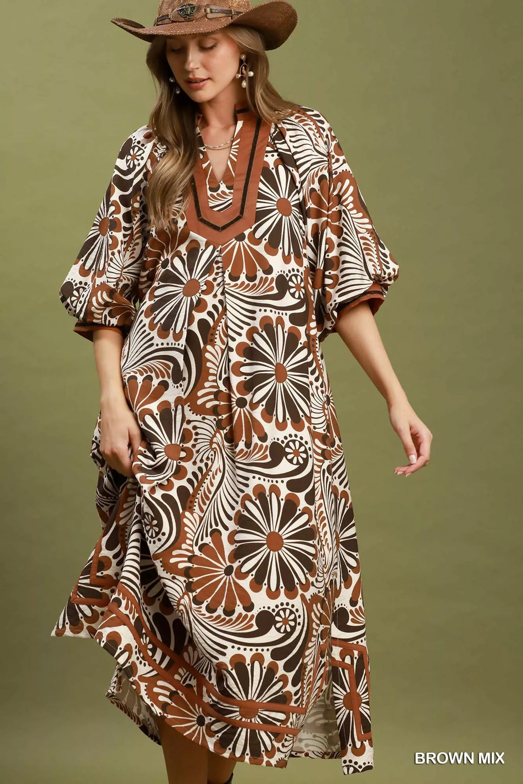 Women's Abstract Print Midi Dress
