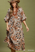 Women's Abstract Print Midi Dress