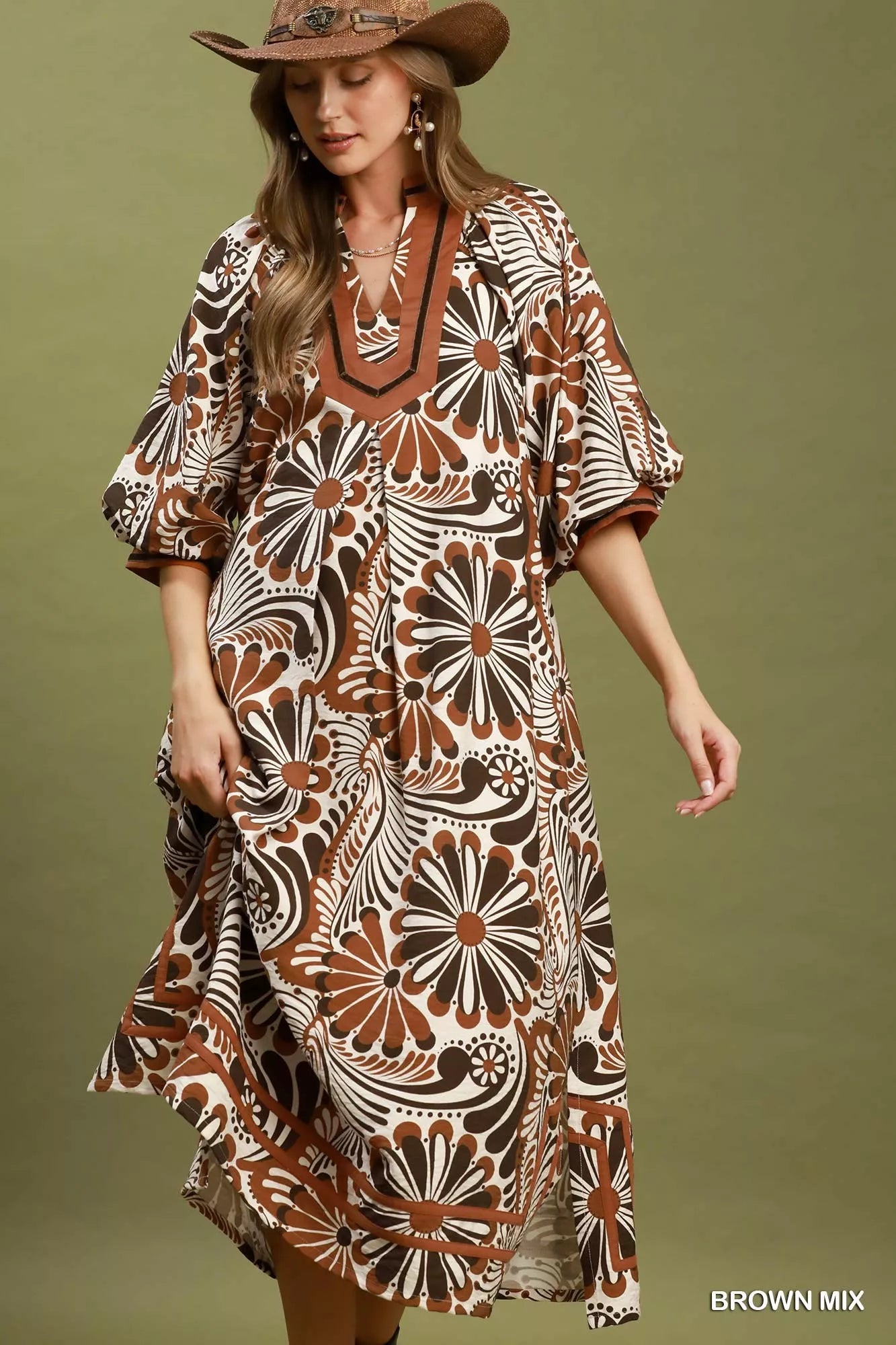 Women's Abstract Print Midi Dress