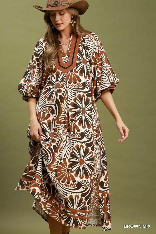 Women's Abstract Print Midi Dress