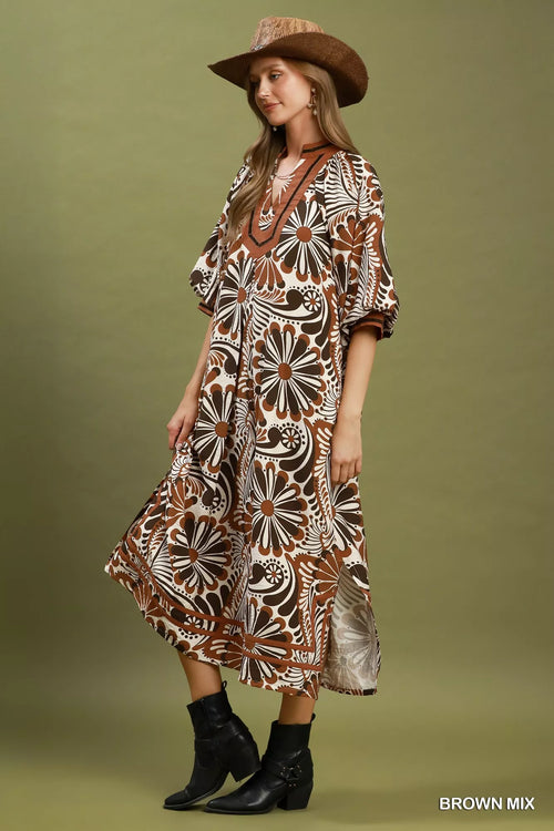 Women's Abstract Print Midi Dress