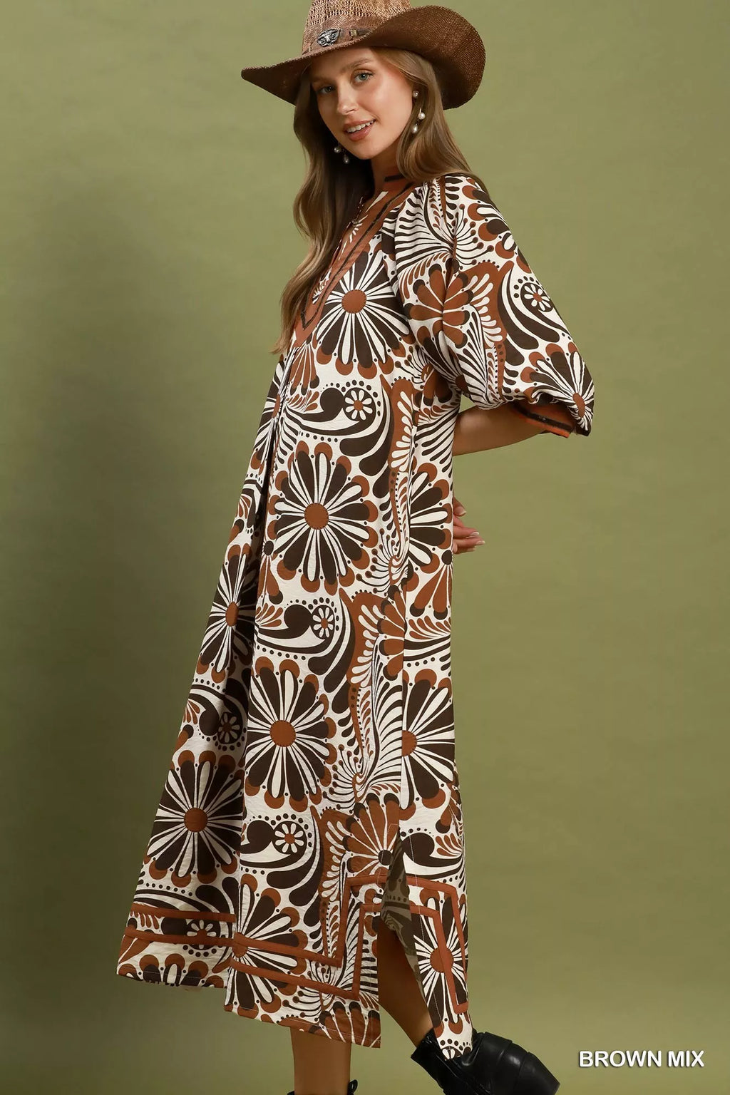 Women's Abstract Print Midi Dress