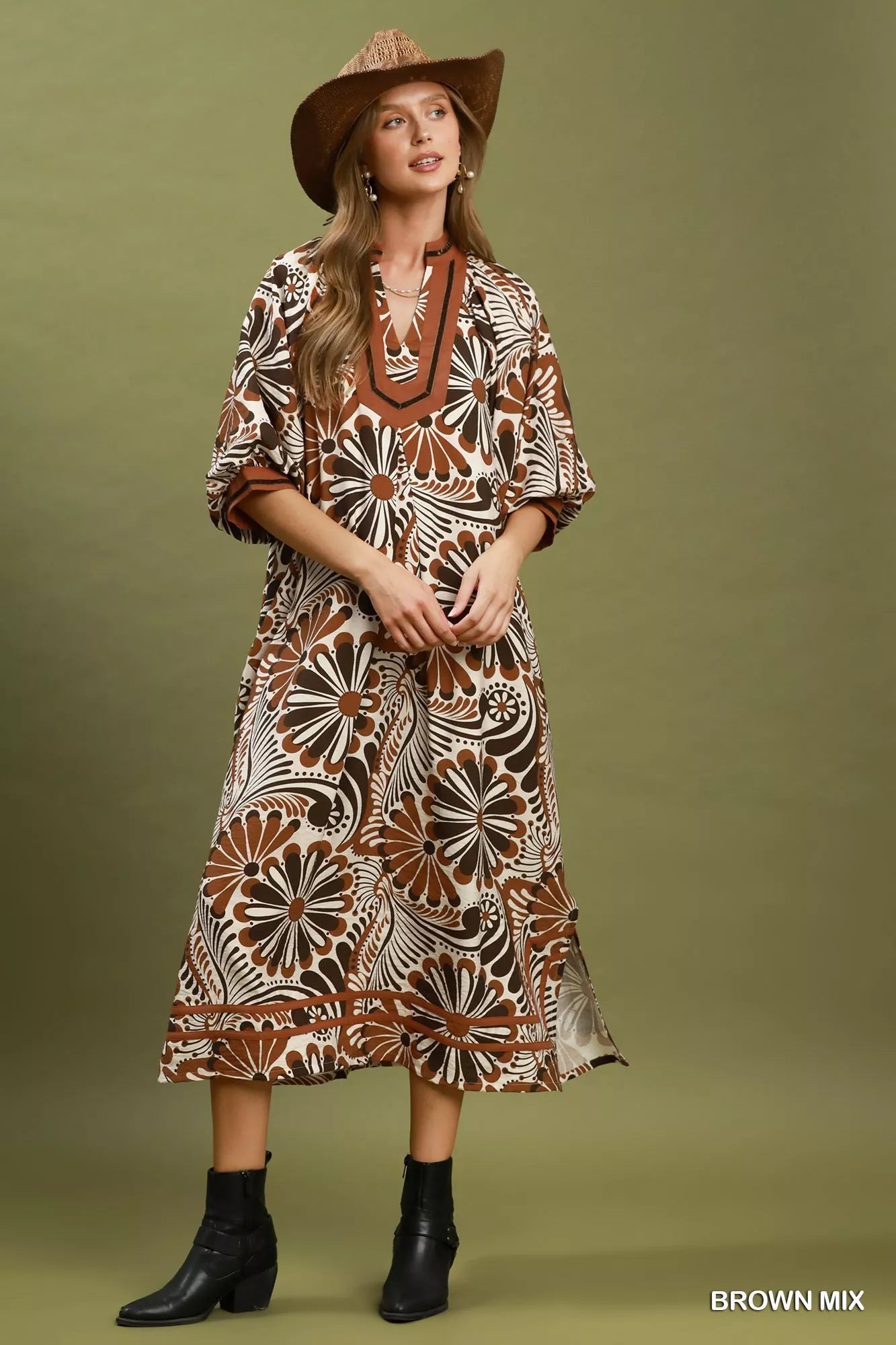 Women's Abstract Print Midi Dress