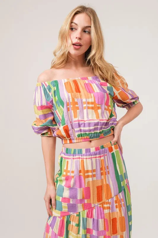 Women's Asymmetric Geo Print Tiered Maxi Skirt