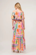 Women's Asymmetric Geo Print Tiered Maxi Skirt
