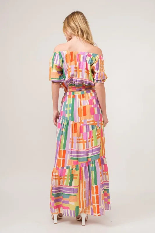 Women's Asymmetric Geo Print Tiered Maxi Skirt