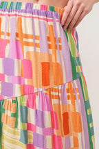 Women's Asymmetric Geo Print Tiered Maxi Skirt