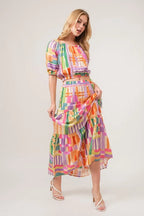 Women's Asymmetric Geo Print Tiered Maxi Skirt