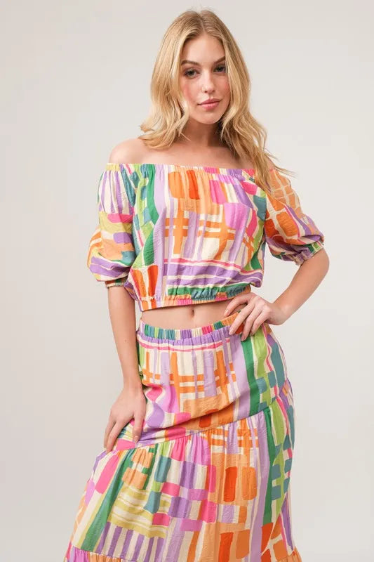 Women's Asymmetric Geo Print Tiered Maxi Skirt