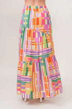 Women's Asymmetric Geo Print Tiered Maxi Skirt