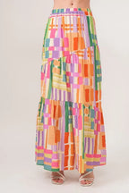 Women's Asymmetric Geo Print Tiered Maxi Skirt