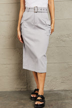 Women's Belted Buckle Midi Skirt