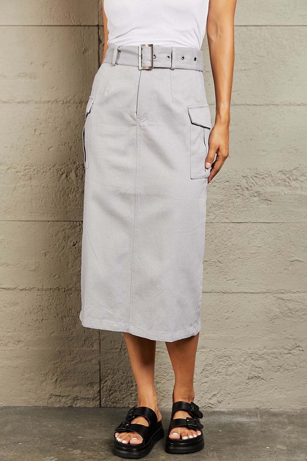 Women's Belted Buckle Midi Skirt