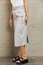 Women's Belted Buckle Midi Skirt