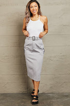 Women's Belted Buckle Midi Skirt