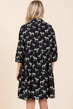 Women's Black Zebra Print Button-Front Mini Shirt Dress