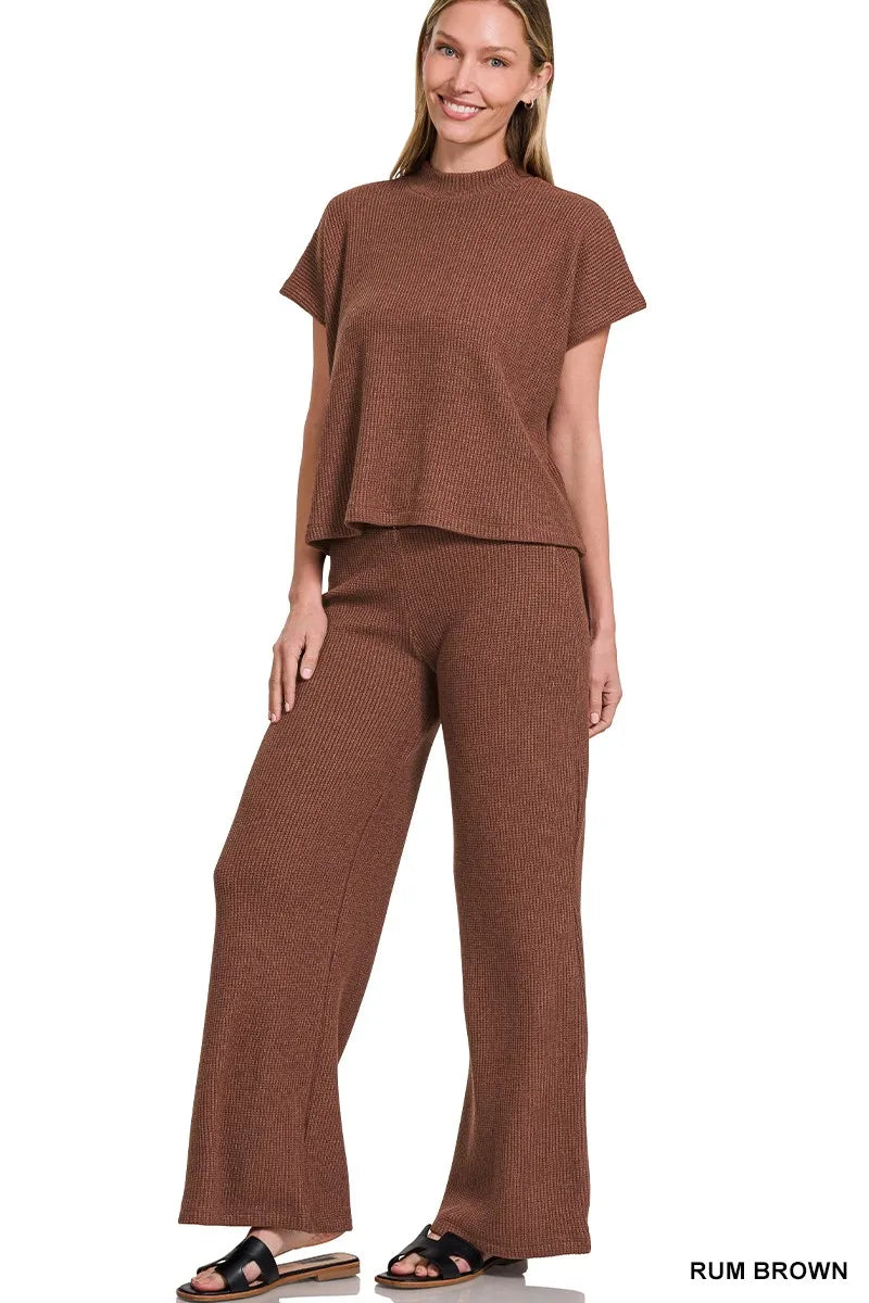 Women's Boxy Knit Top and Wide-Leg Pants Set