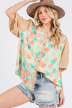 Women's Bubble-Sleeve Button-Front Shirt