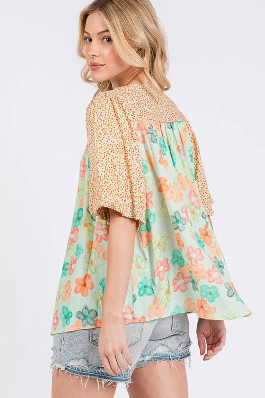 Women's Bubble-Sleeve Button-Front Shirt