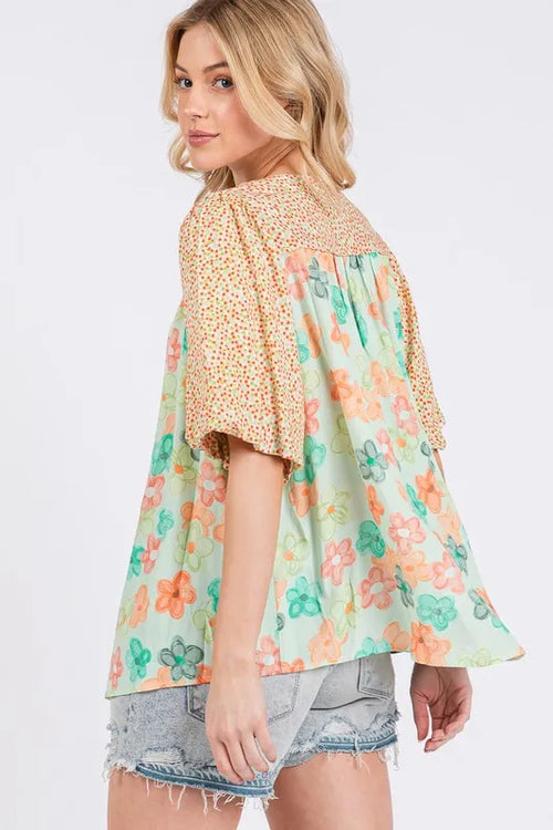 Women's Bubble-Sleeve Button-Front Shirt