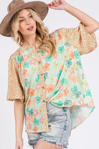 Women's Bubble-Sleeve Button-Front Shirt