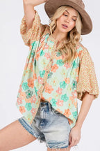 Women's Bubble-Sleeve Button-Front Shirt