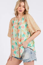 Women's Bubble-Sleeve Button-Front Shirt