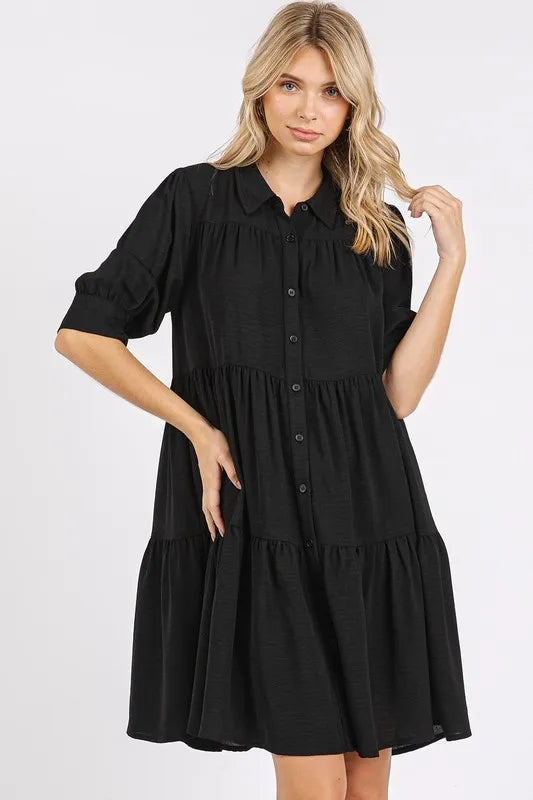 Women's Button-Front Tiered Shirt Dress
