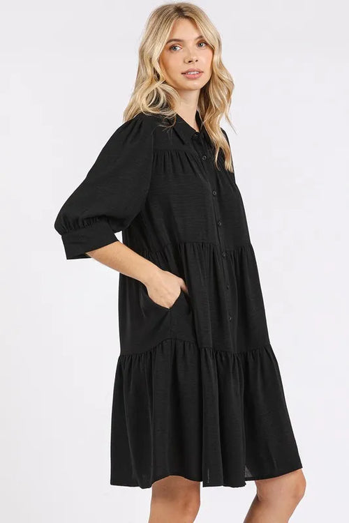 Women's Button-Front Tiered Shirt Dress