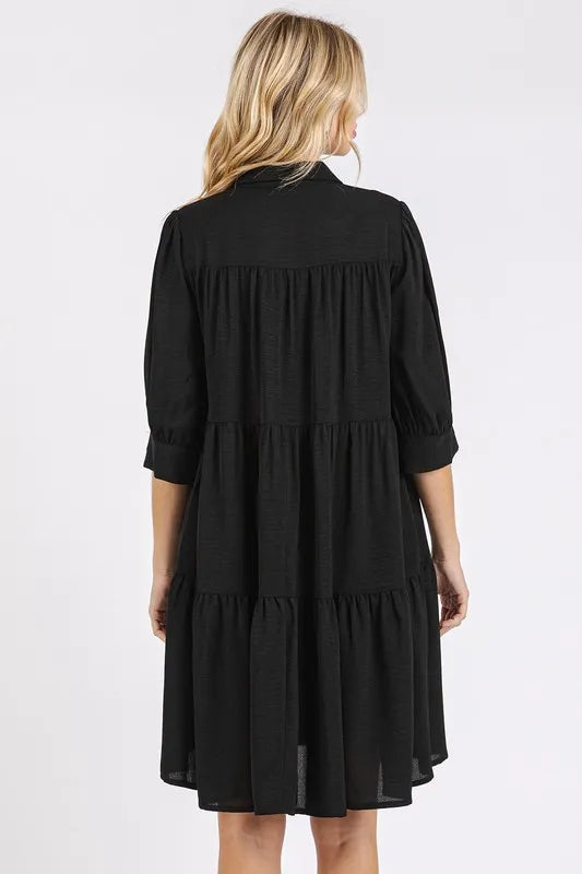 Women's Button-Front Tiered Shirt Dress