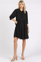 Women's Button-Front Tiered Shirt Dress