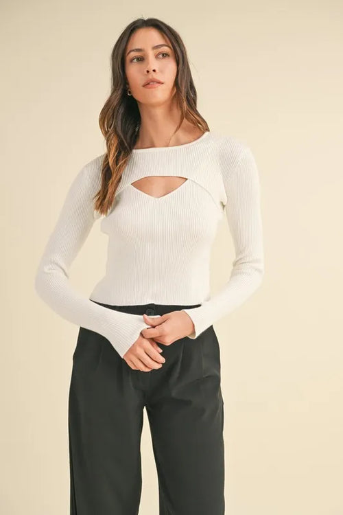 Women's Cutout Ribbed Long-Sleeve Knit Top