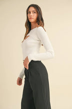 Women's Cutout Ribbed Long-Sleeve Knit Top