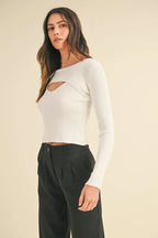 Women's Cutout Ribbed Long-Sleeve Knit Top