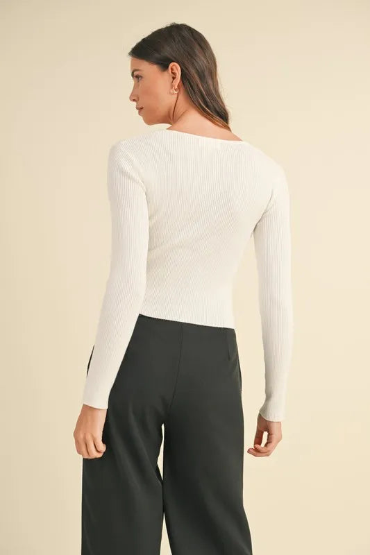 Women's Cutout Ribbed Long-Sleeve Knit Top