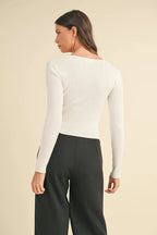 Women's Cutout Ribbed Long-Sleeve Knit Top