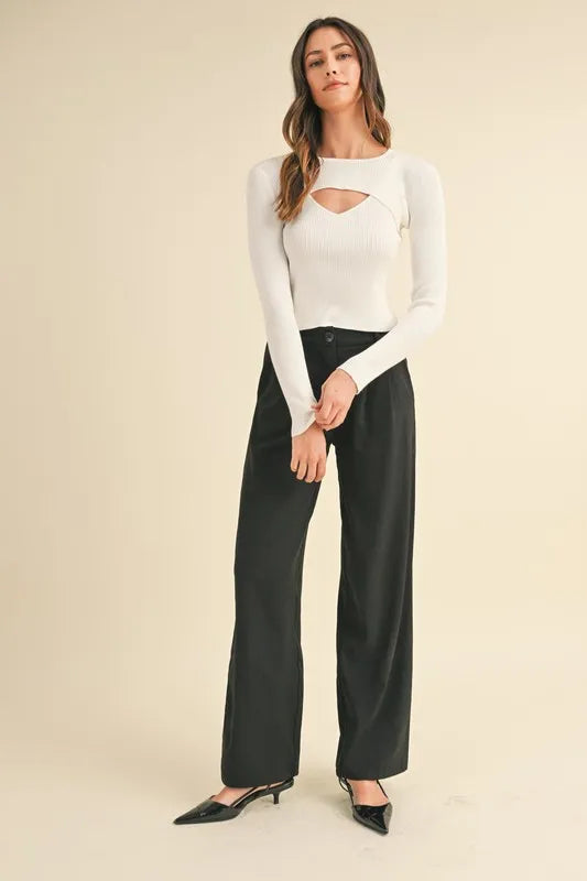 Women's Cutout Ribbed Long-Sleeve Knit Top