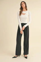Women's Cutout Ribbed Long-Sleeve Knit Top
