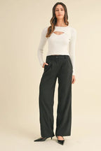 Women's Cutout Ribbed Long-Sleeve Knit Top