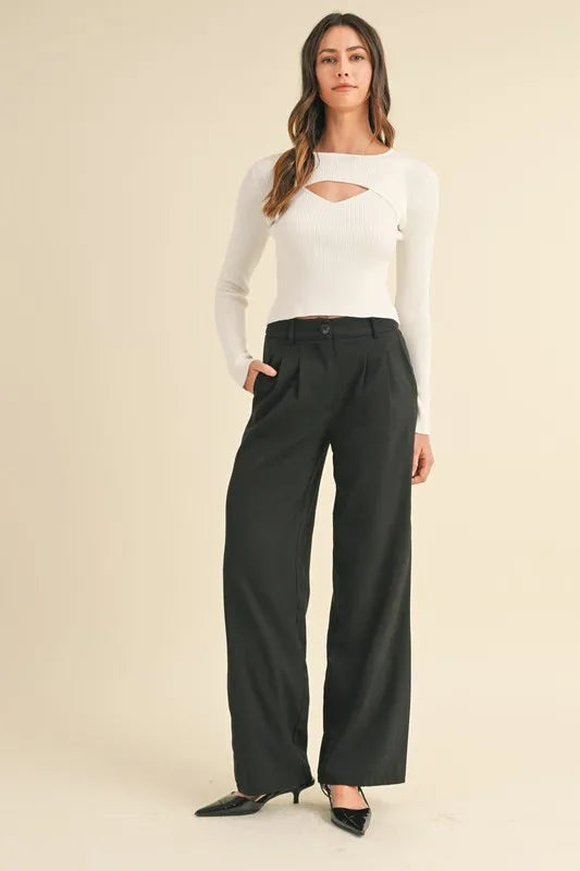 Women's Cutout Ribbed Long-Sleeve Knit Top