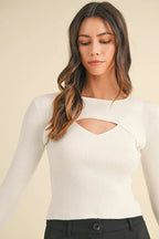 Women's Cutout Ribbed Long-Sleeve Knit Top