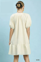 Women's Ecru Embroidered Floral Babydoll Dress