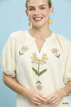 Women's Ecru Embroidered Floral Babydoll Dress