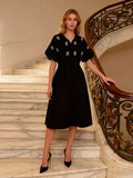 Women's Embellished Puff-Sleeve Midi Dress