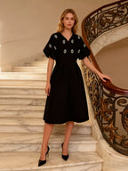Women's Embellished Puff-Sleeve Midi Dress