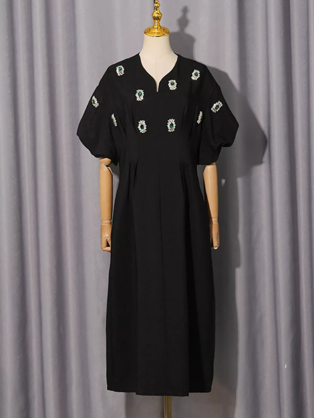 Women's Embellished Puff-Sleeve Midi Dress