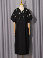 Women's Embellished Puff-Sleeve Midi Dress